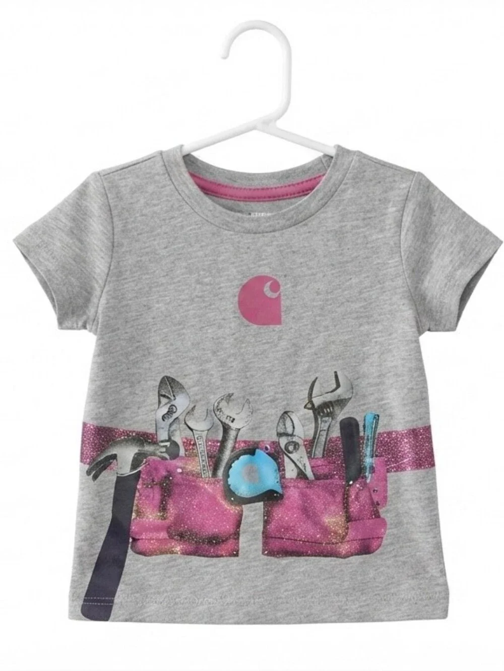 Carhartt Baby Girls Graphic T-Shirt Gray Pink Tool Belt Print Size 9M